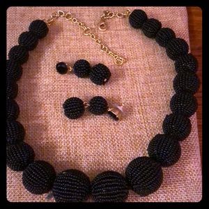 J Crew Factory black beaded necklace & earrings